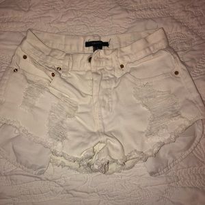Forever 21 Distressed White Denim Shorts